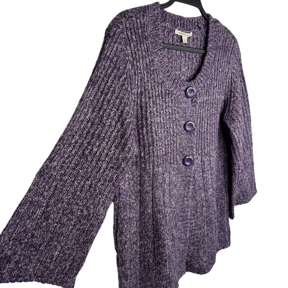Carolyn‎ Taylor Purple Knit Cardigan Women's Large 3/4 Wide Sleeve Button Front - Picture 8 of 8